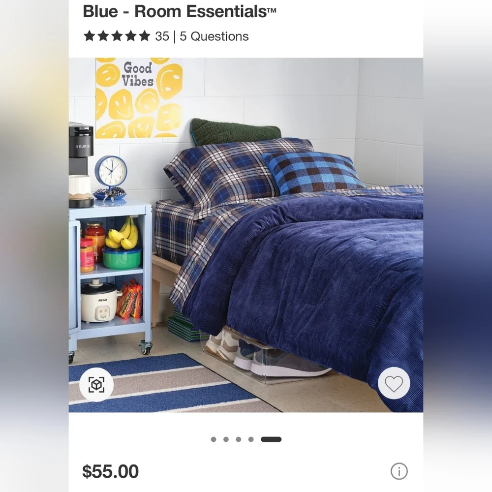 Twin/Twin Extra Long Corduroy Plaid Comforter Navy Blue - Room Essentials NEW